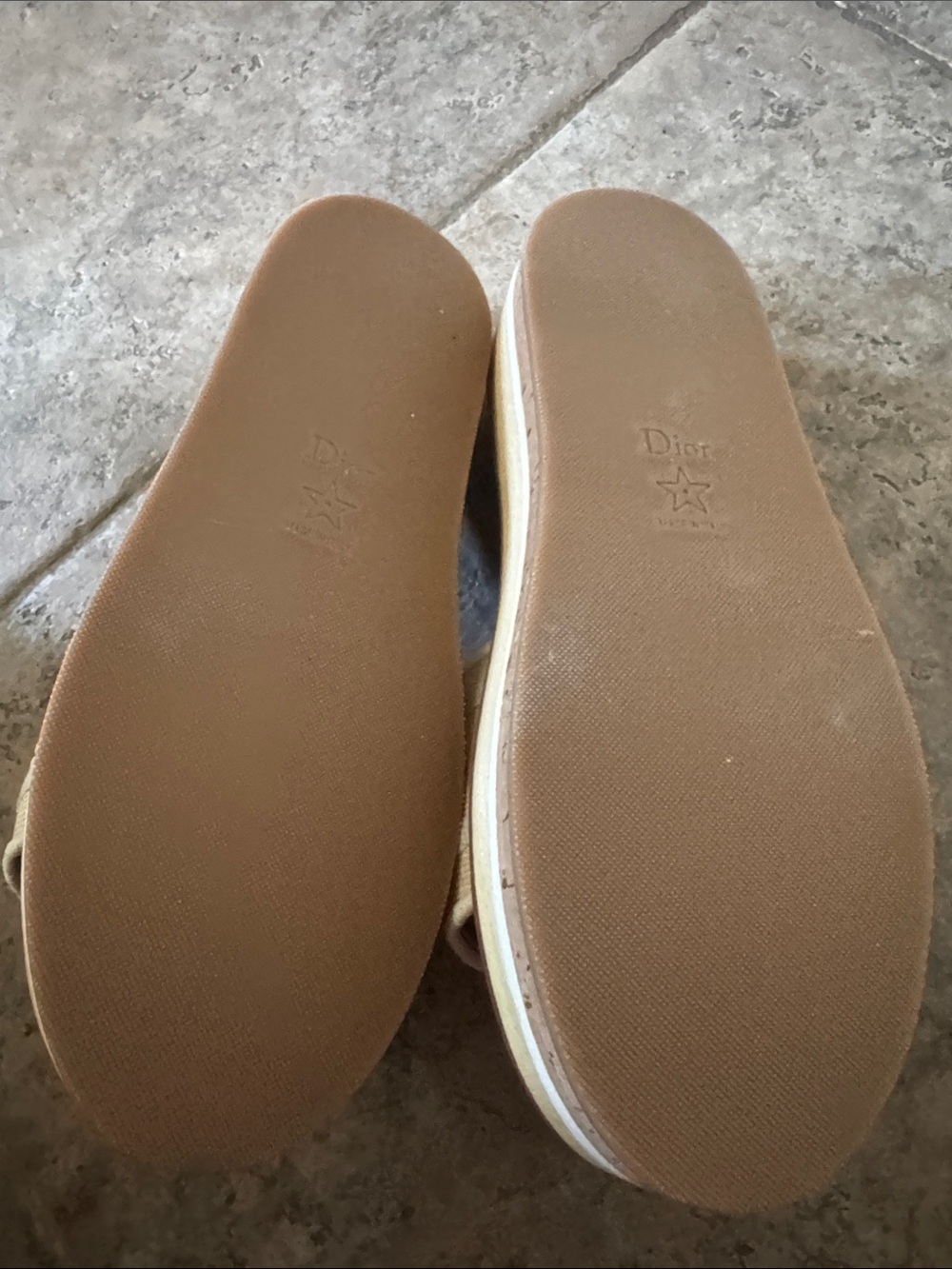 Dior Cream Canvas Slide Sandals with Tan Footbed - Picture 3 of 4